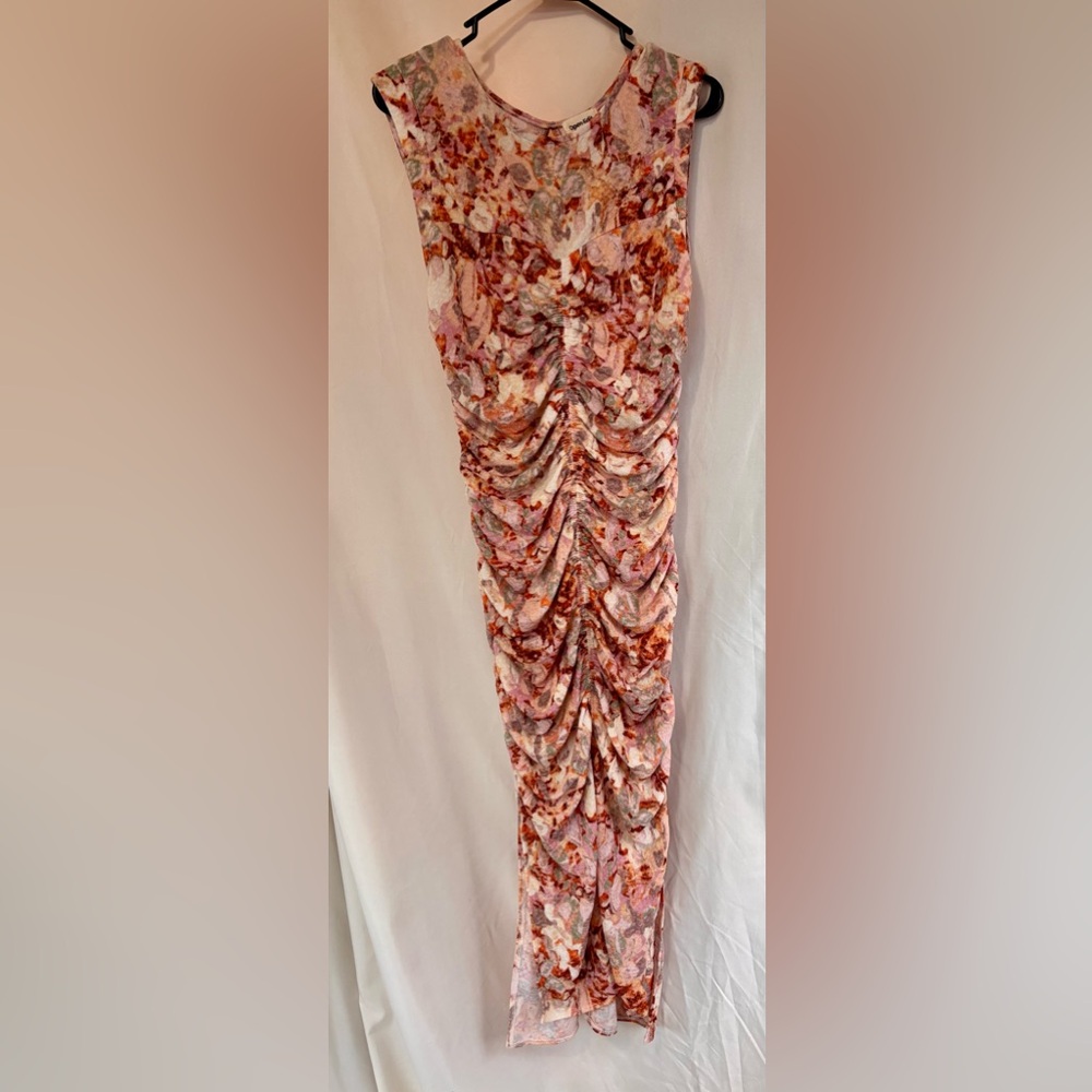 Floral Ruched Semi-formal Full Length Dress w/ High Side Slit